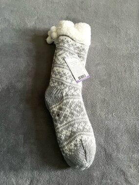 Fair Isle Knit Sherpa Lined Slippers Socks With Grippers